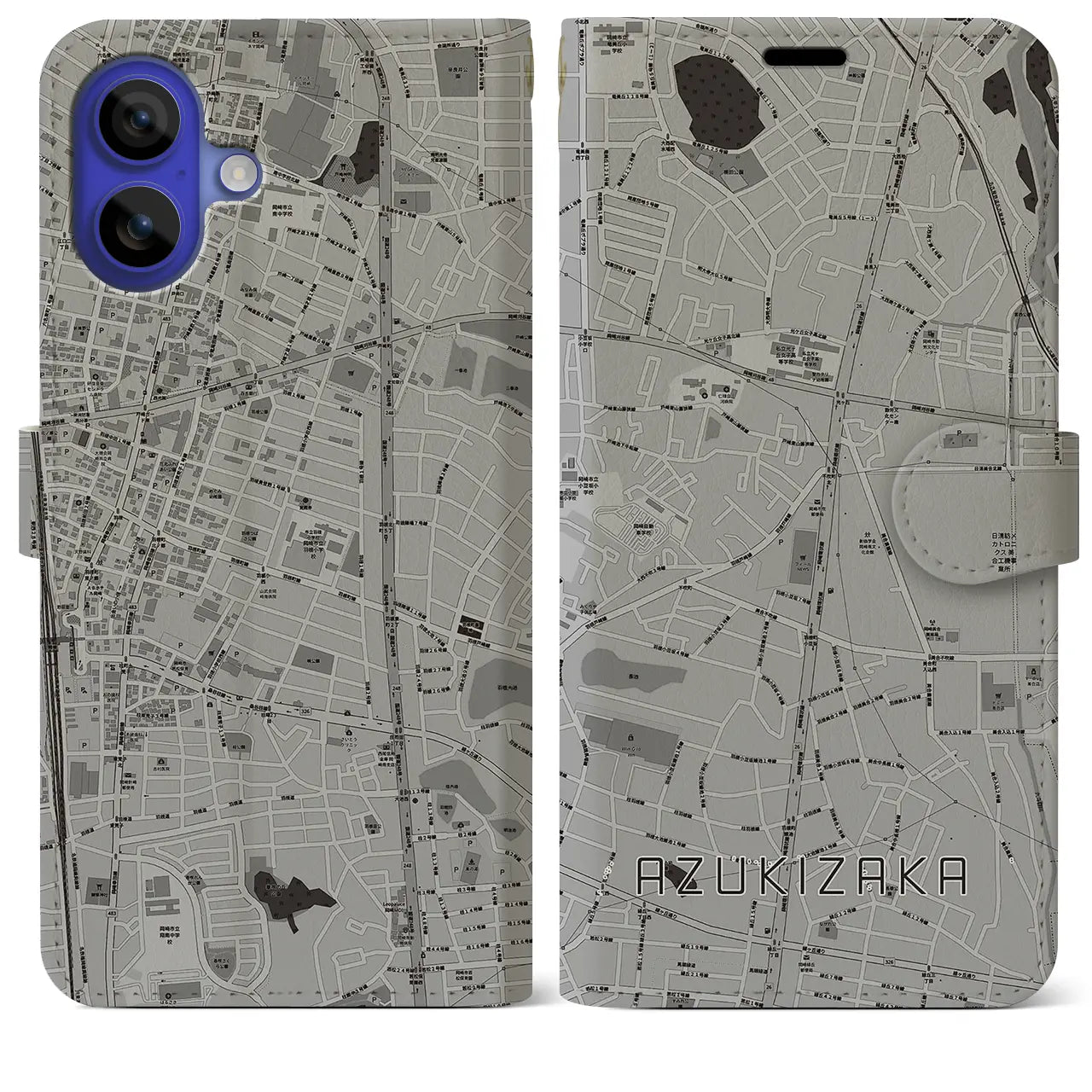 【小豆坂(愛知県)】地図柄iPhoneケース(手帳タイプ)モノトーン・iPhone 16 Pro Max 用