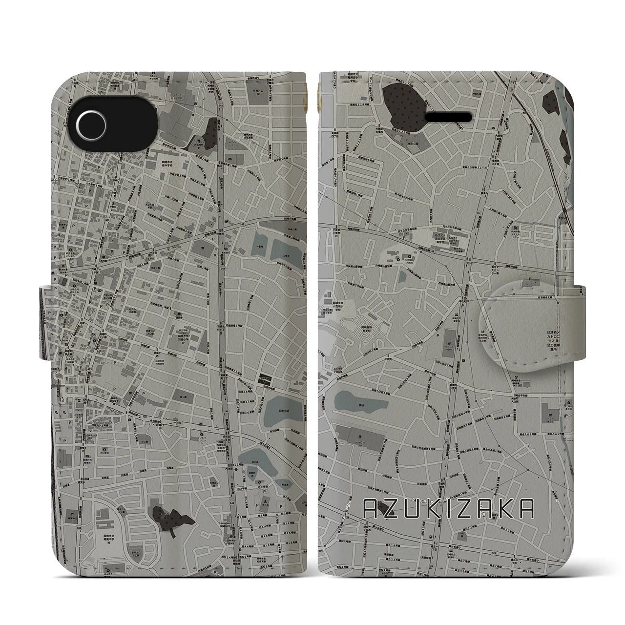 【小豆坂(愛知県)】地図柄iPhoneケース(手帳タイプ)モノトーン・iPhone SE(第3 / 第2世代) / 8 / 7 / 6s / 6 用