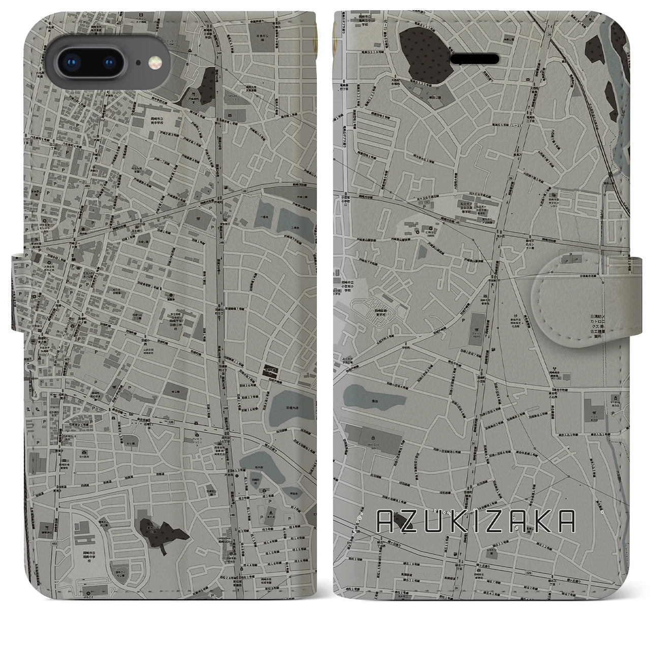 【小豆坂(愛知県)】地図柄iPhoneケース(手帳タイプ)モノトーン・iPhone 8Plus /7Plus / 6sPlus / 6Plus 用