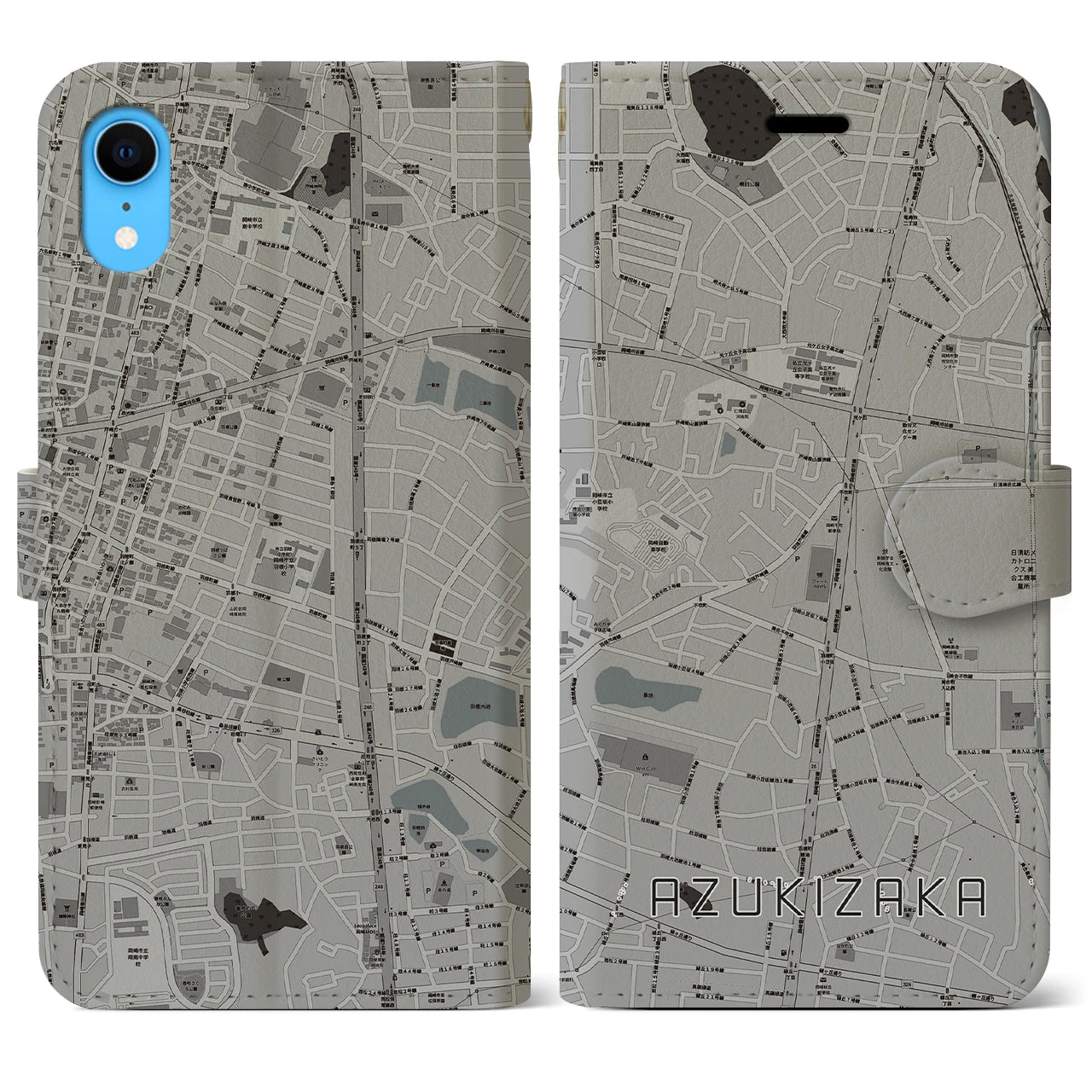 【小豆坂(愛知県)】地図柄iPhoneケース(手帳タイプ)モノトーン・iPhone XR 用