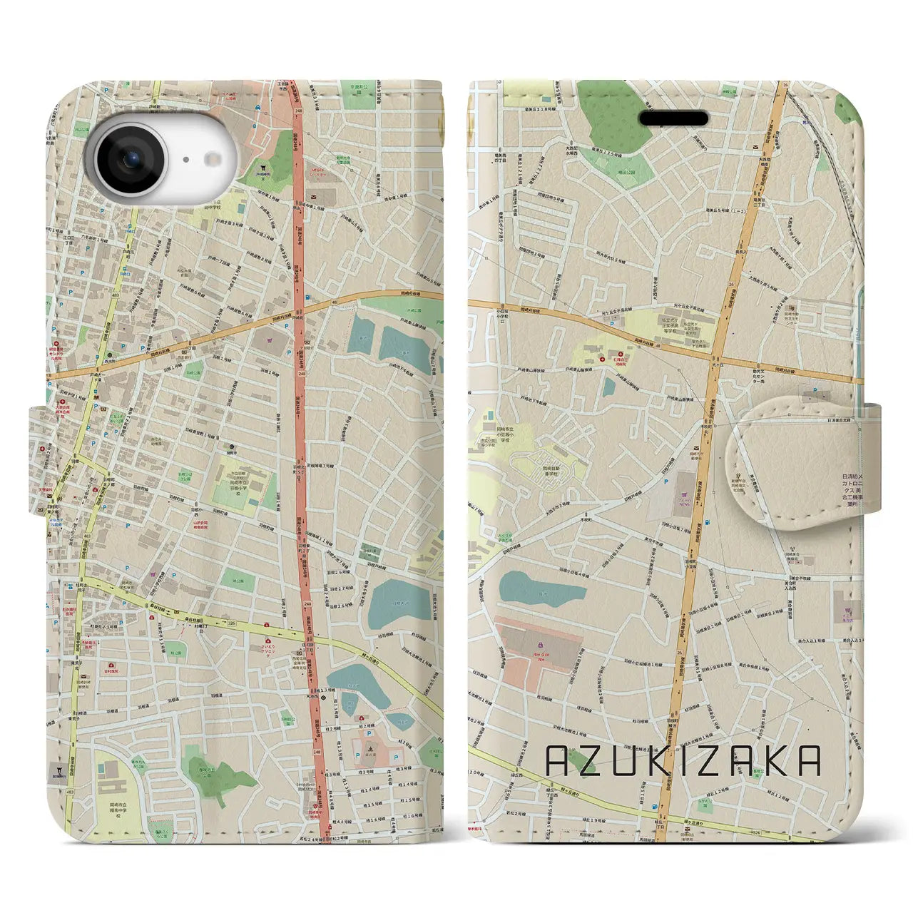 【小豆坂(愛知県)】地図柄iPhoneケース(手帳タイプ)