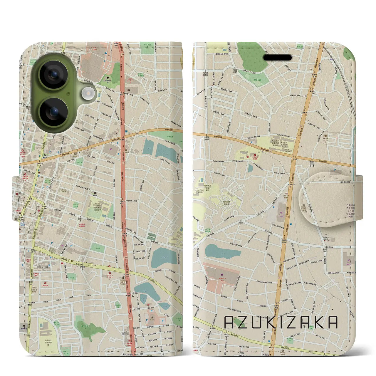 【小豆坂(愛知県)】地図柄iPhoneケース(手帳タイプ)