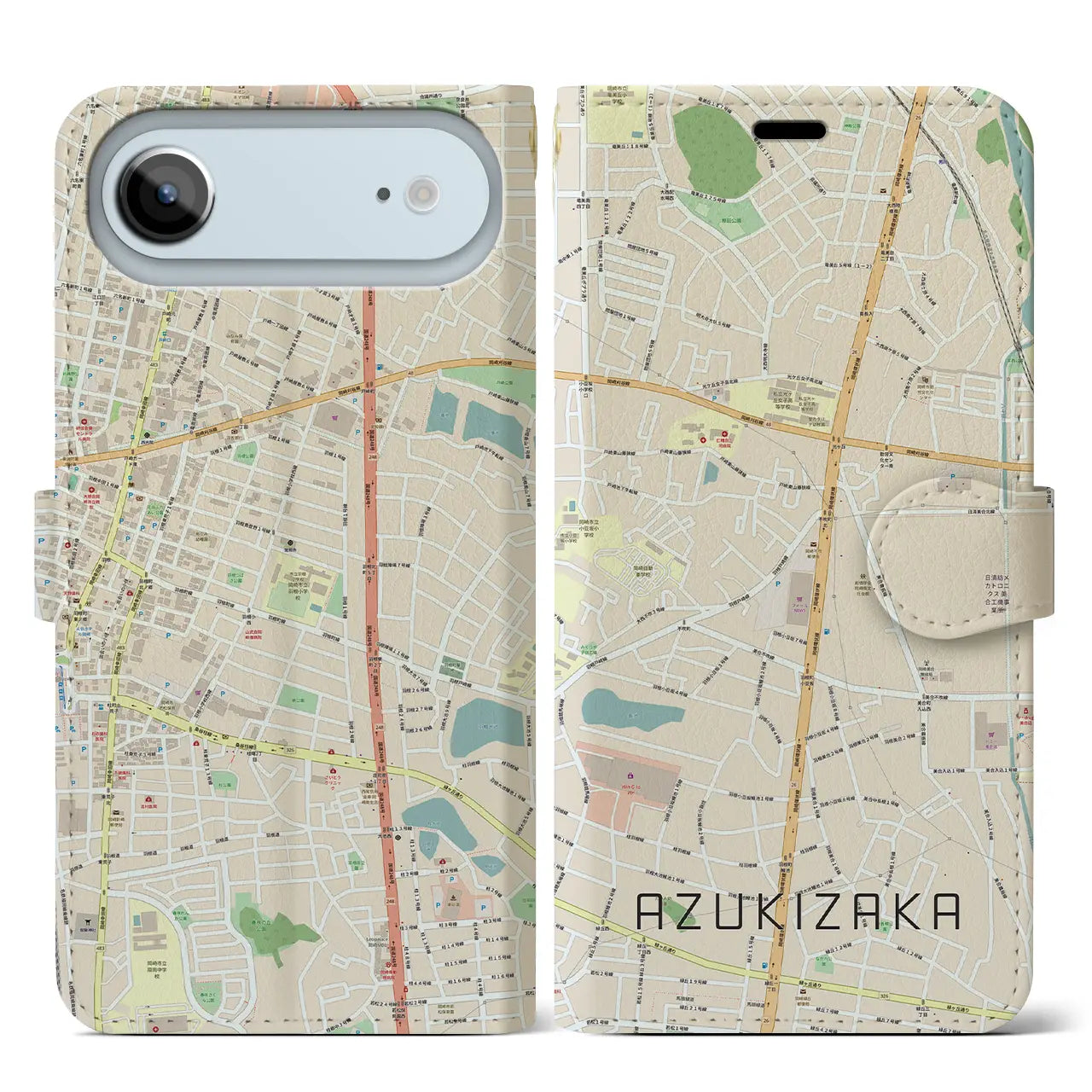 【小豆坂(愛知県)】地図柄iPhoneケース(手帳タイプ)