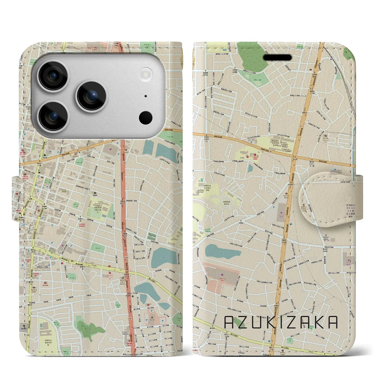 【小豆坂(愛知県)】地図柄iPhoneケース(手帳タイプ)モノトーン・iPhone 17 Pro Max 用