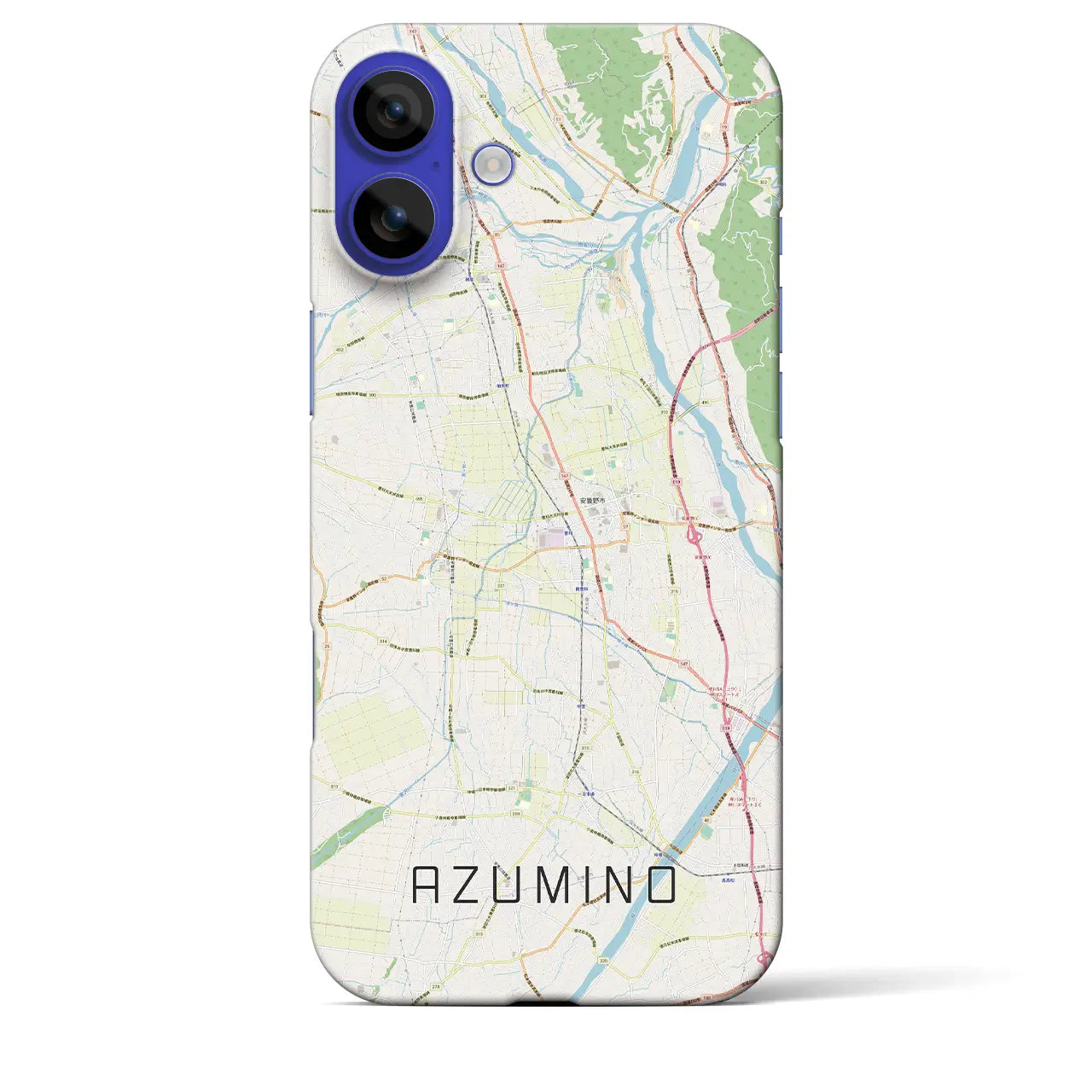 【安曇野(長野県)】地図柄iPhoneケース(バックカバータイプ)ブラック・iPhone 16 Pro Max 用