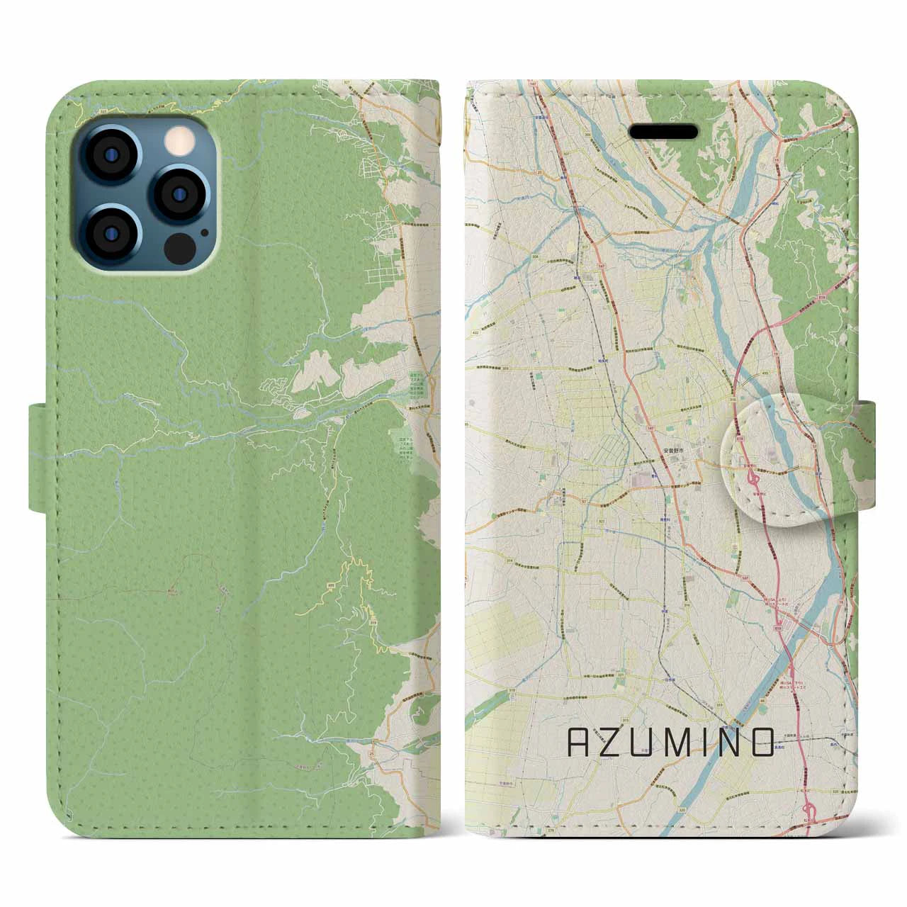 【安曇野(長野県)】地図柄iPhoneケース(手帳タイプ)