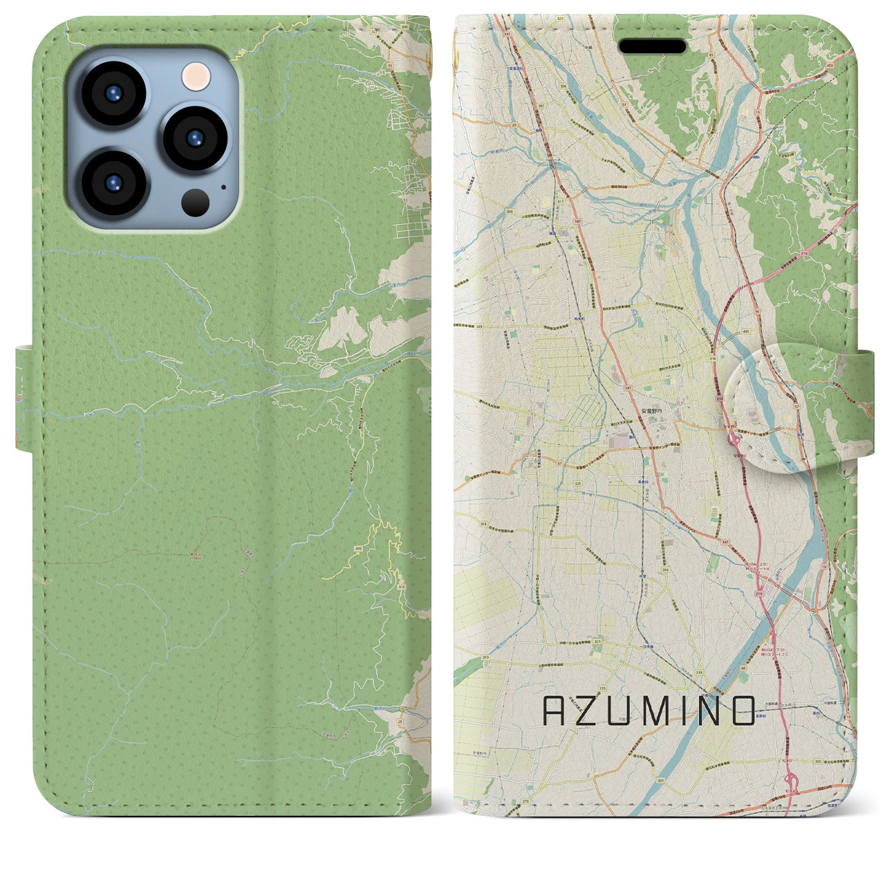 【安曇野(長野県)】地図柄iPhoneケース(手帳タイプ)