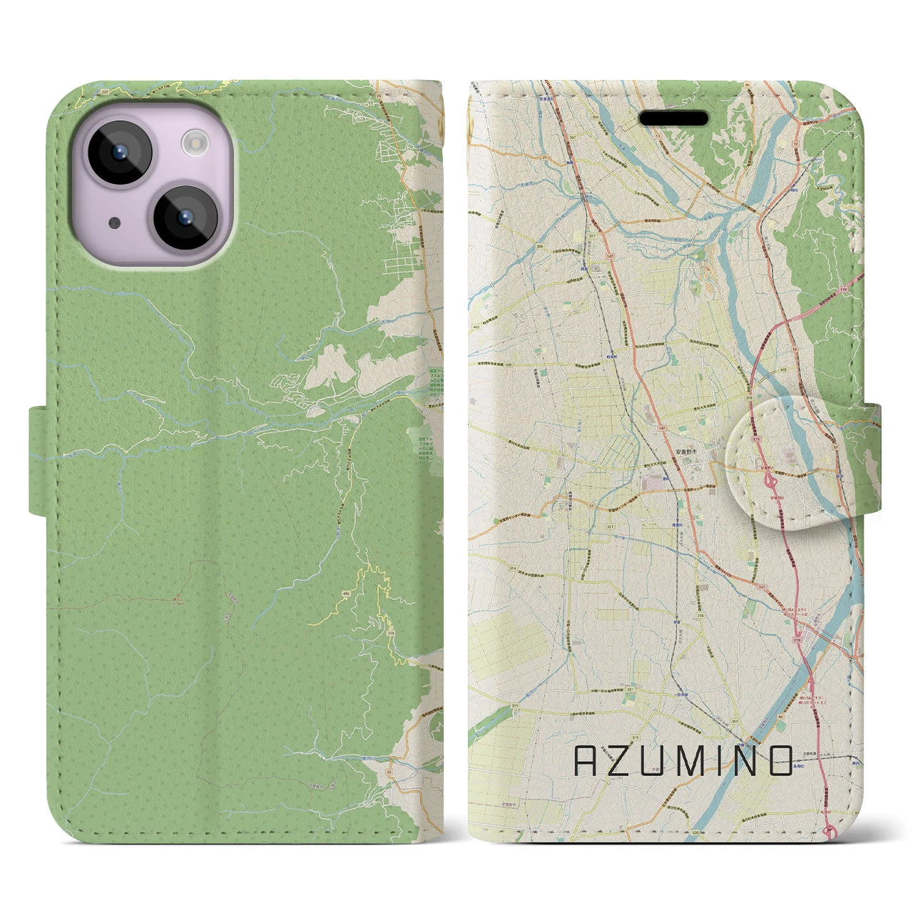 【安曇野(長野県)】地図柄iPhoneケース(手帳タイプ)