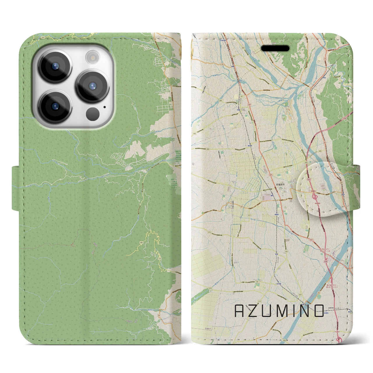 【安曇野(長野県)】地図柄iPhoneケース(手帳タイプ)