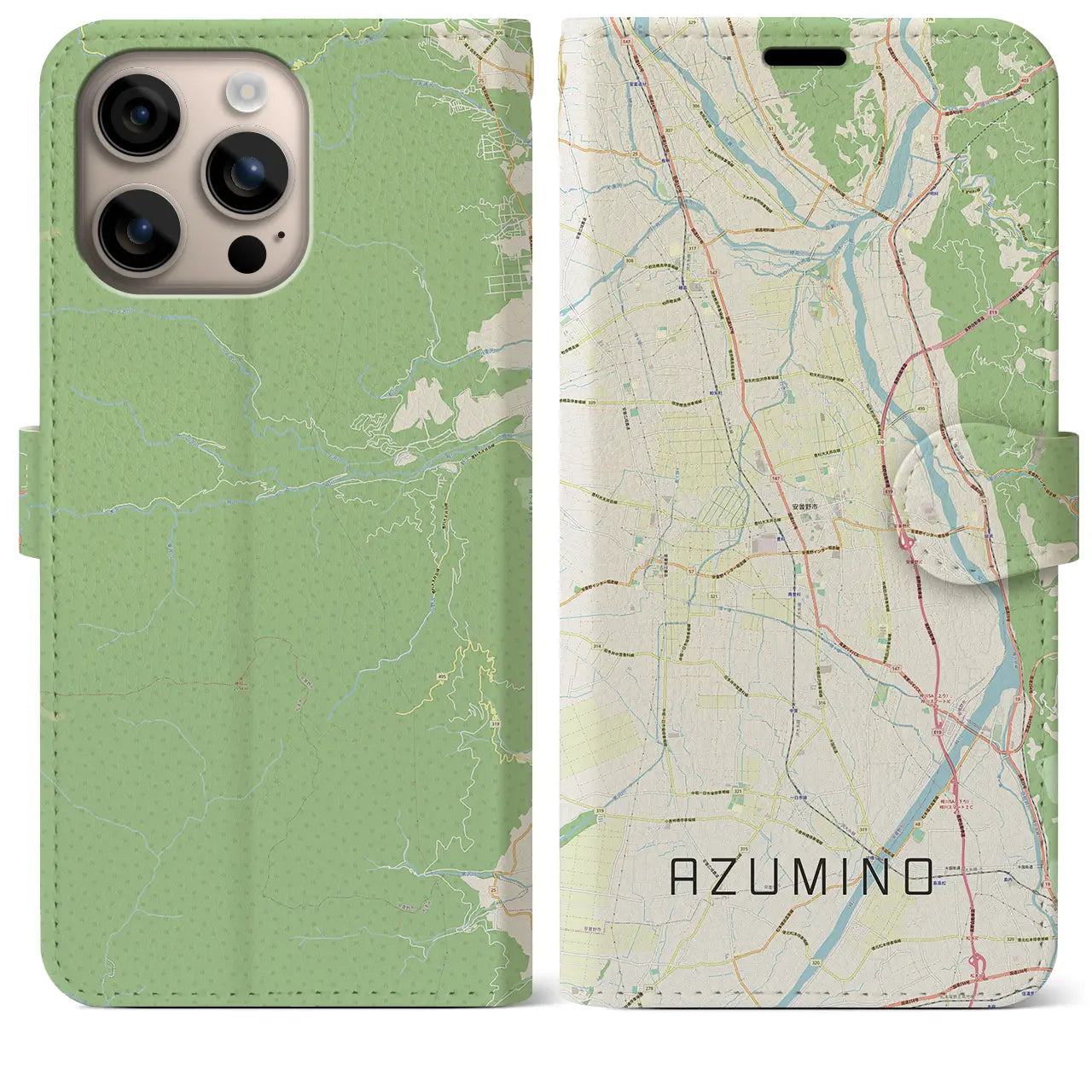 【安曇野(長野県)】地図柄iPhoneケース(手帳タイプ)