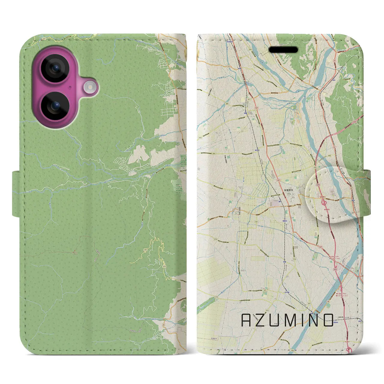 【安曇野(長野県)】地図柄iPhoneケース(手帳タイプ)