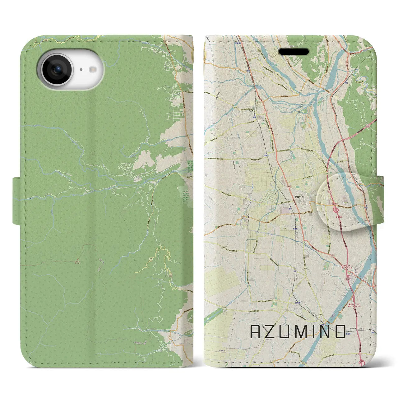 【安曇野(長野県)】地図柄iPhoneケース(手帳タイプ)