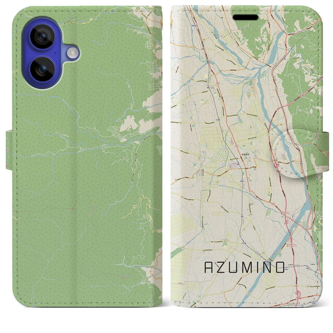 【安曇野(長野県)】地図柄iPhoneケース(手帳タイプ)ナチュラル・iPhone 16 Pro Max 用