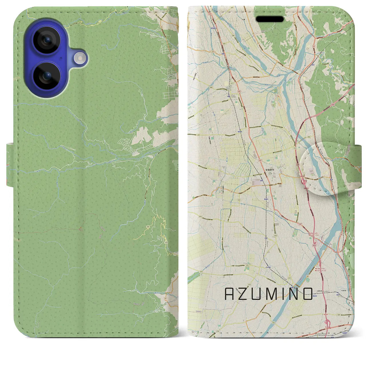 【安曇野(長野県)】地図柄iPhoneケース(手帳タイプ)