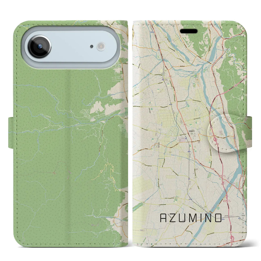 【安曇野(長野県)】地図柄iPhoneケース(手帳タイプ)ナチュラル・iPhone 17 Pro Max 用