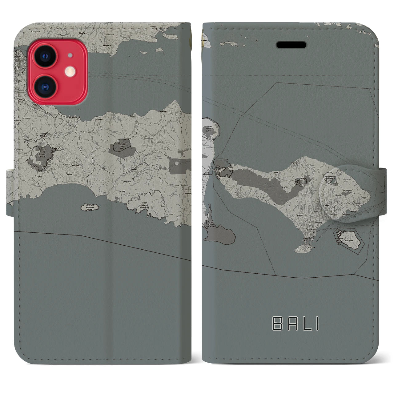 【バリ(インドネシア)】地図柄iPhoneケース(手帳タイプ)モノトーン・iPhone 11 用