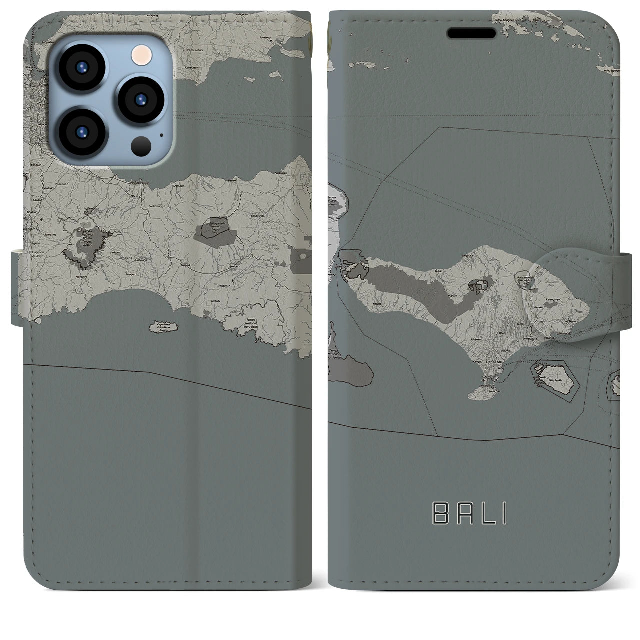 【バリ(インドネシア)】地図柄iPhoneケース(手帳タイプ)モノトーン・iPhone 13 Pro Max 用