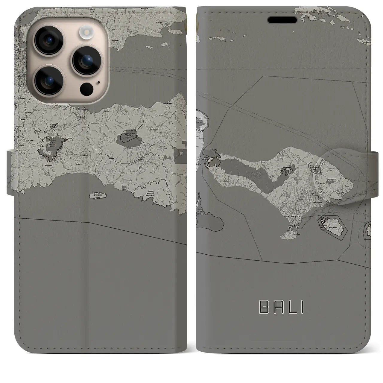 【バリ(インドネシア)】地図柄iPhoneケース(手帳タイプ)モノトーン・iPhone 16 Plus 用