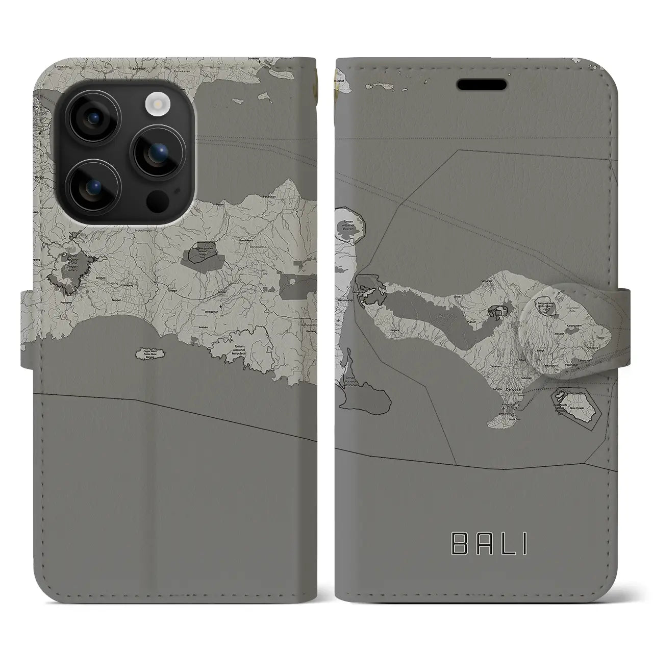 【バリ(インドネシア)】地図柄iPhoneケース(手帳タイプ)モノトーン・iPhone 16 用