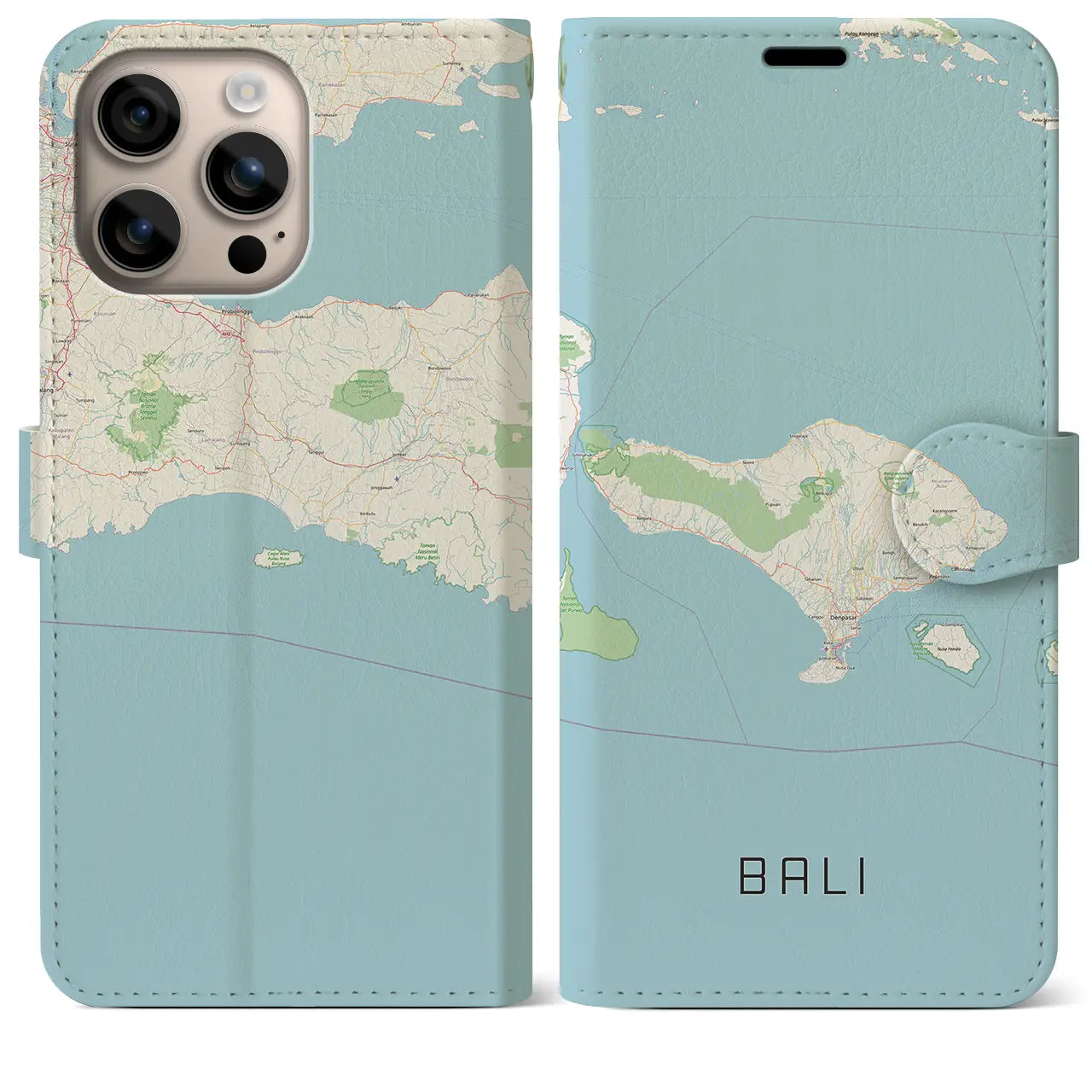 【バリ(インドネシア)】地図柄iPhoneケース(手帳タイプ)ナチュラル・iPhone 16 Plus 用