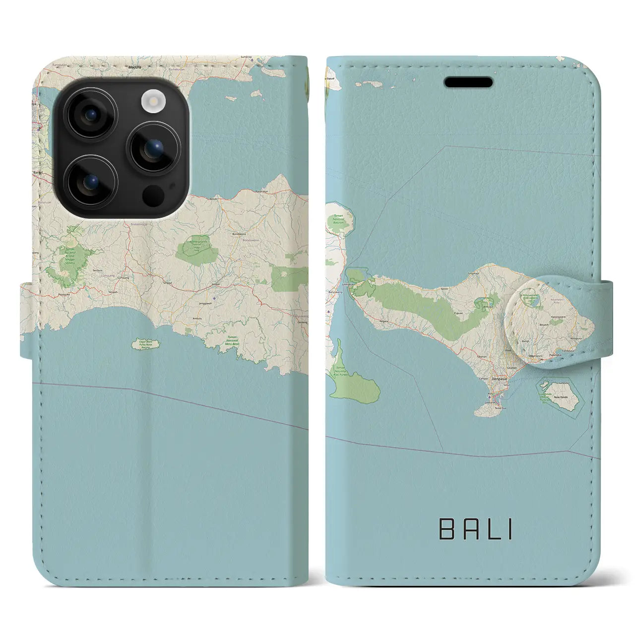 【バリ(インドネシア)】地図柄iPhoneケース(手帳タイプ)ナチュラル・iPhone 16 用
