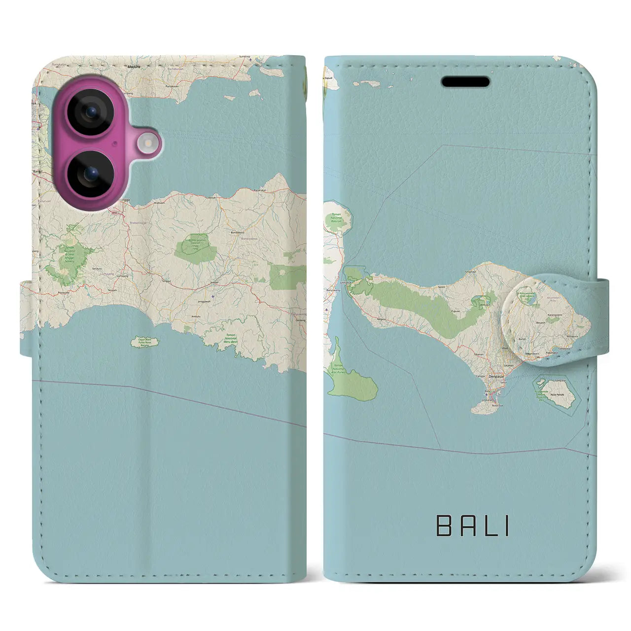 【バリ(インドネシア)】地図柄iPhoneケース(手帳タイプ)ナチュラル・iPhone 16 Pro 用