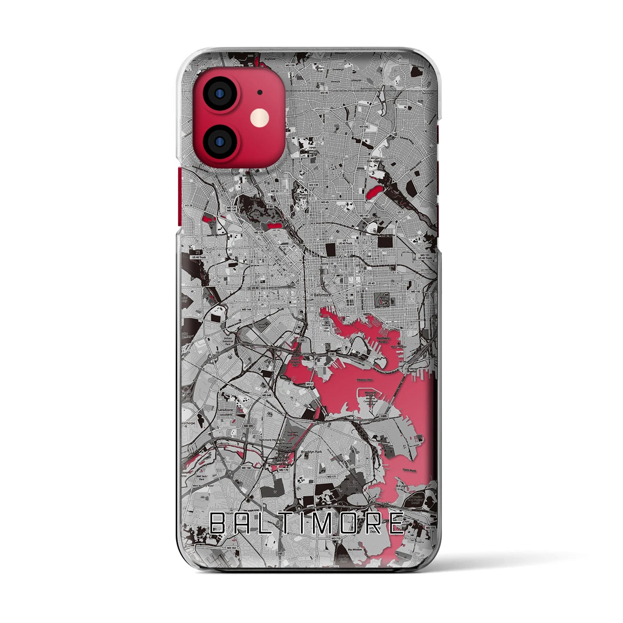 【ボルチモア(アメリカ)】地図柄iPhoneケース(クリアタイプ)モノトーン・iPhone 11 用