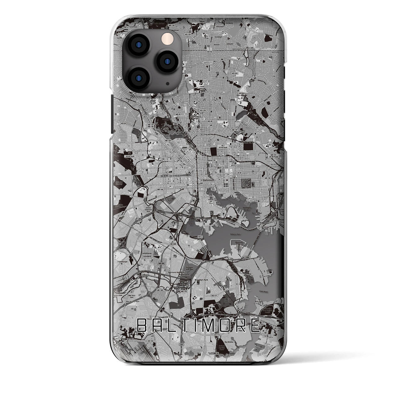 【ボルチモア(アメリカ)】地図柄iPhoneケース(クリアタイプ)モノトーン・iPhone 11 Pro Max 用
