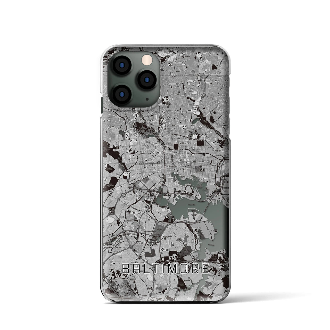 【ボルチモア(アメリカ)】地図柄iPhoneケース(クリアタイプ)モノトーン・iPhone 11 Pro 用