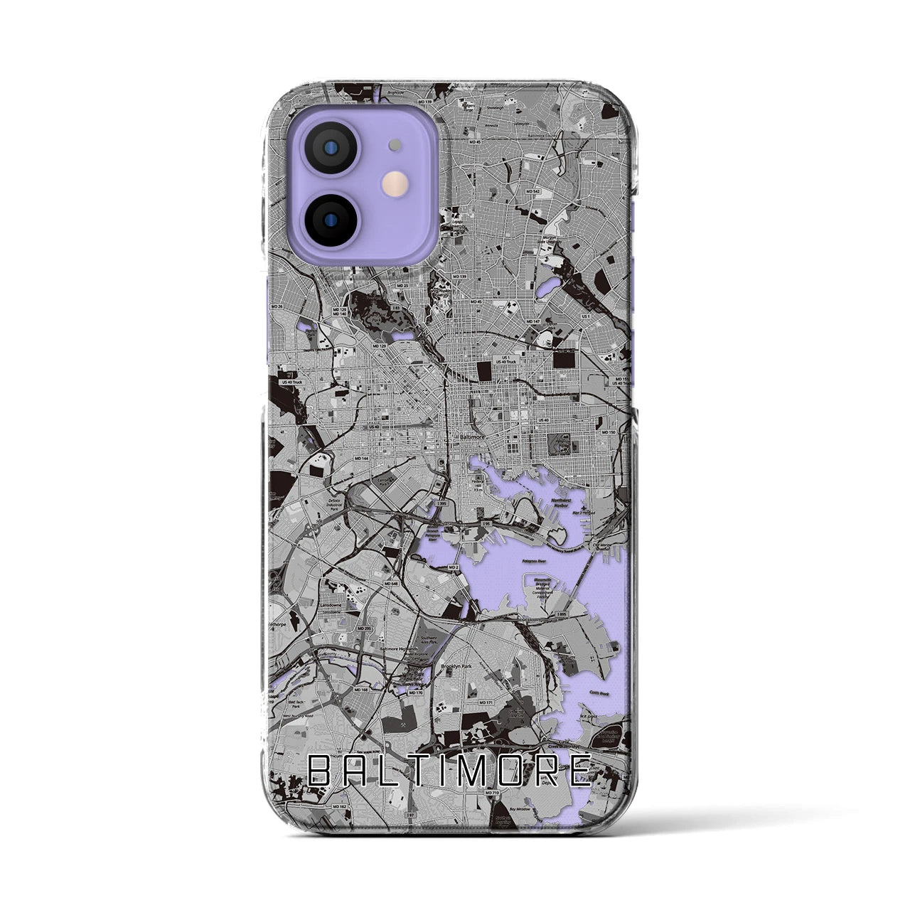 【ボルチモア(アメリカ)】地図柄iPhoneケース(クリアタイプ)モノトーン・iPhone 12 / 12 Pro 用