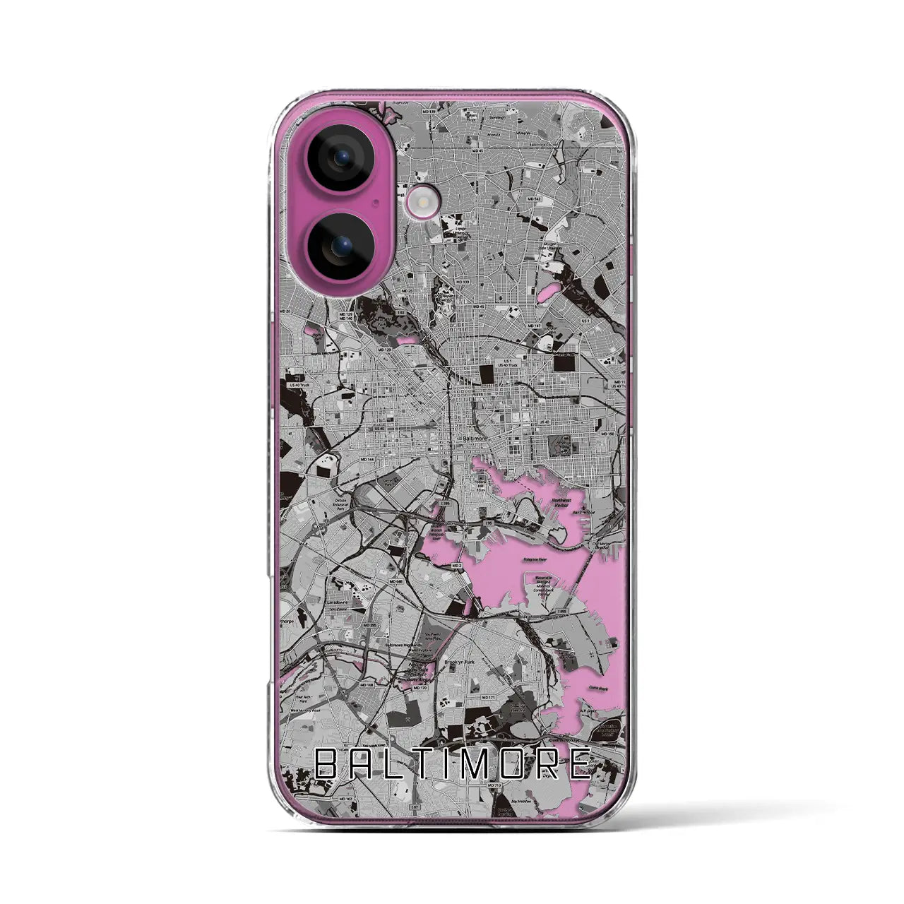 【ボルチモア(アメリカ)】地図柄iPhoneケース(クリアタイプ)モノトーン・iPhone 16 Pro 用