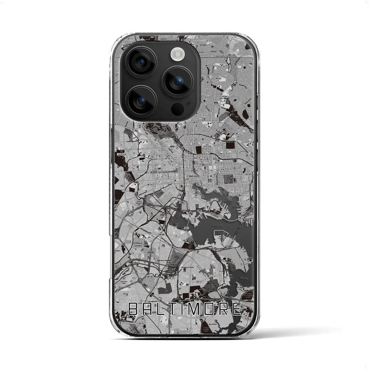 【ボルチモア(アメリカ)】地図柄iPhoneケース(クリアタイプ)モノトーン・iPhone 16 用