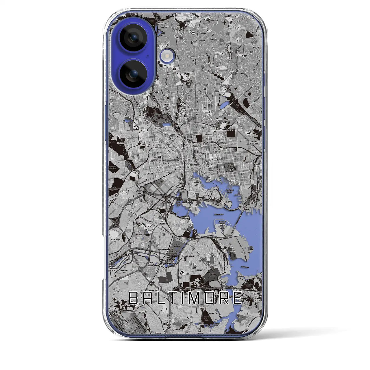 【ボルチモア(アメリカ)】地図柄iPhoneケース(クリアタイプ)モノトーン・iPhone 16 Pro Max 用