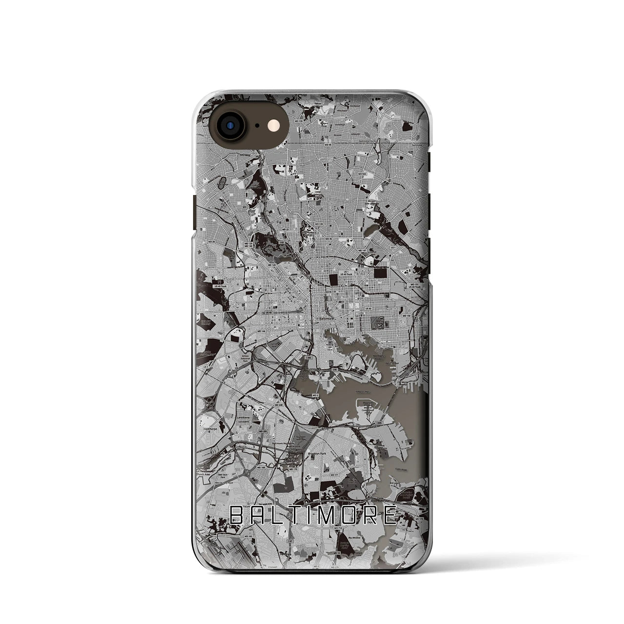 【ボルチモア(アメリカ)】地図柄iPhoneケース(クリアタイプ)モノトーン・iPhone SE(第3 / 第2世代) / 8 / 7 / 6s / 6 用