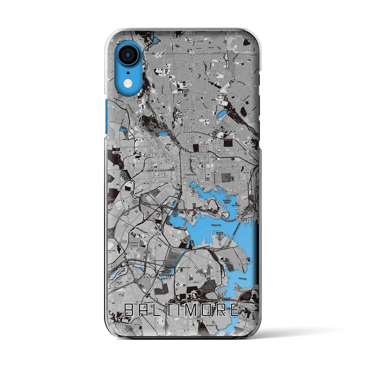 【ボルチモア(アメリカ)】地図柄iPhoneケース(クリアタイプ)モノトーン・iPhone XR 用