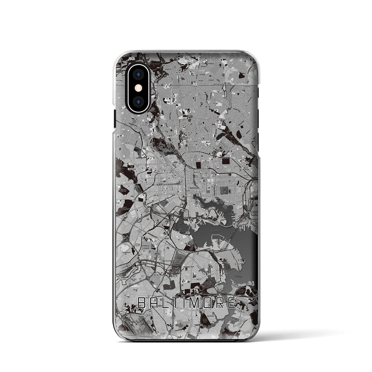 【ボルチモア(アメリカ)】地図柄iPhoneケース(クリアタイプ)モノトーン・iPhone XS / X 用