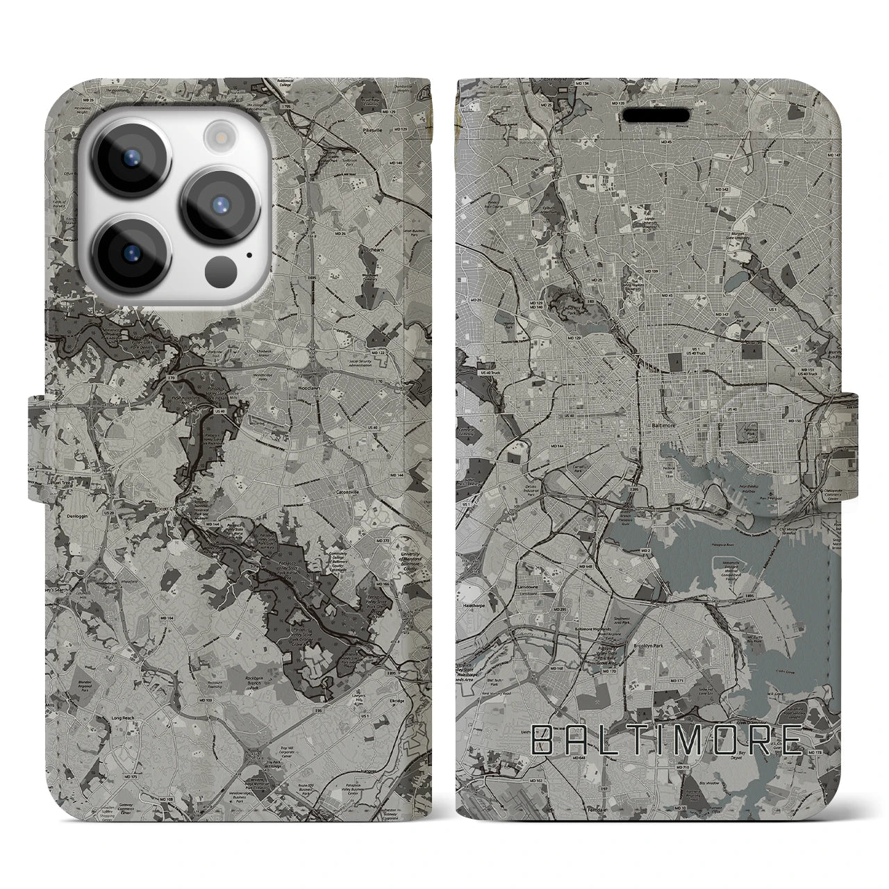 【ボルチモア(アメリカ)】地図柄iPhoneケース(手帳タイプ)
