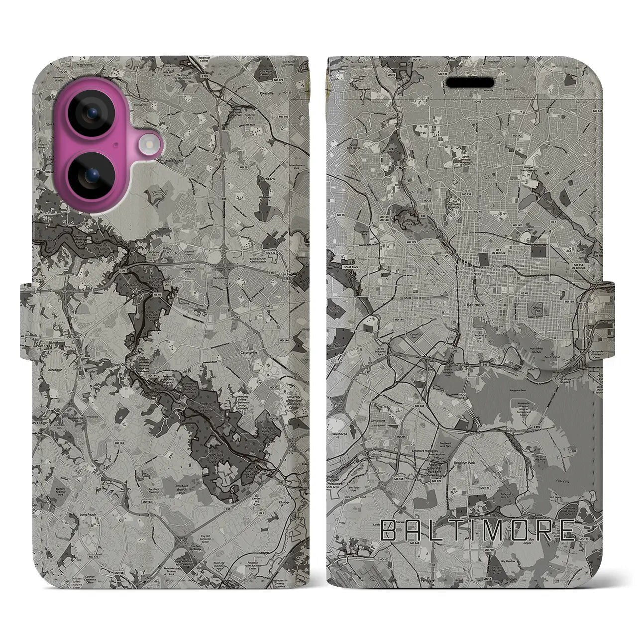 【ボルチモア(アメリカ)】地図柄iPhoneケース(手帳タイプ)