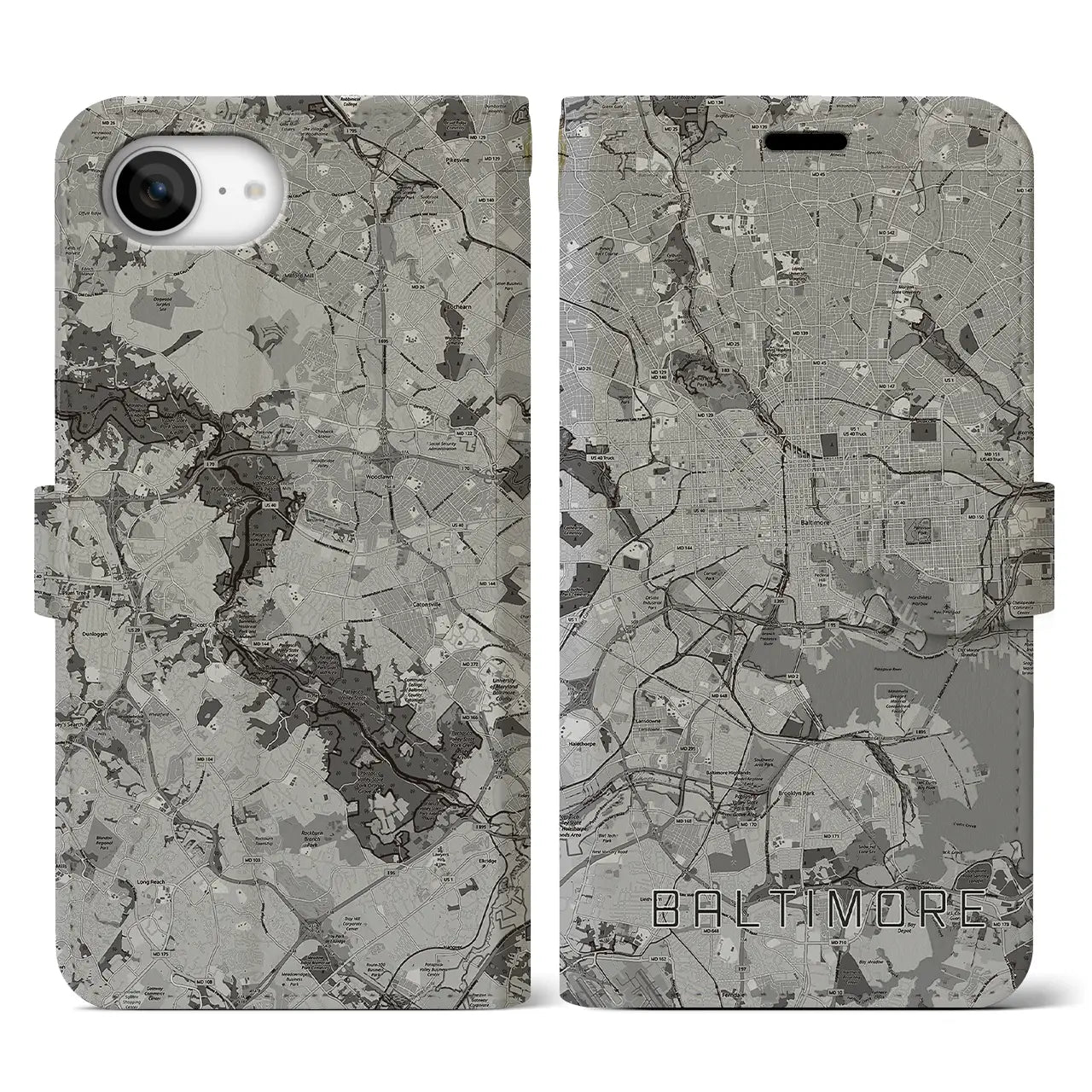 【ボルチモア(アメリカ)】地図柄iPhoneケース(手帳タイプ)