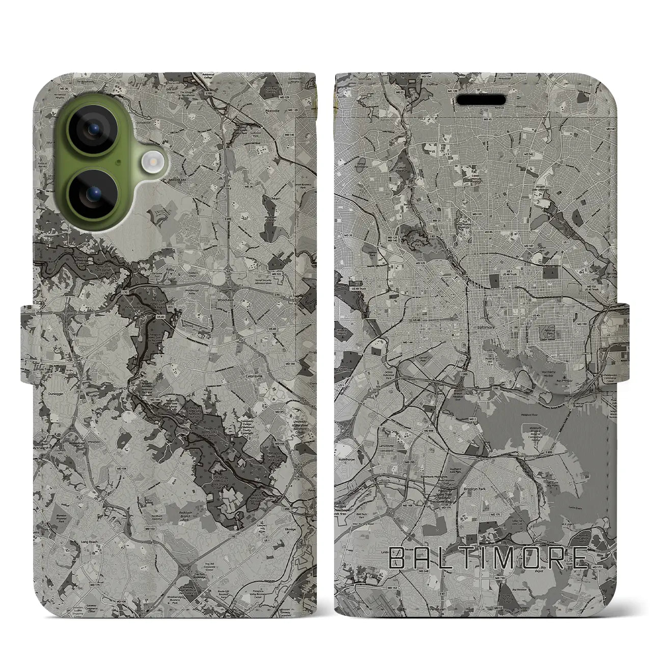 【ボルチモア(アメリカ)】地図柄iPhoneケース(手帳タイプ)