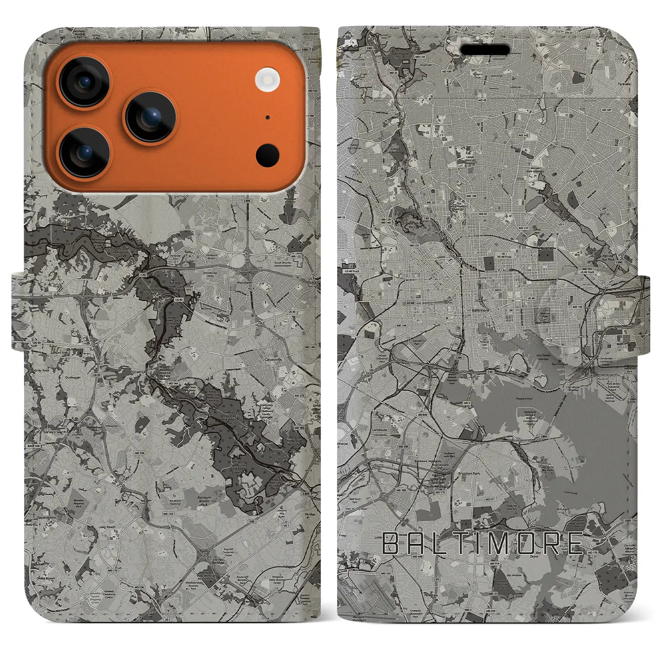 【ボルチモア(アメリカ)】地図柄iPhoneケース(手帳タイプ)