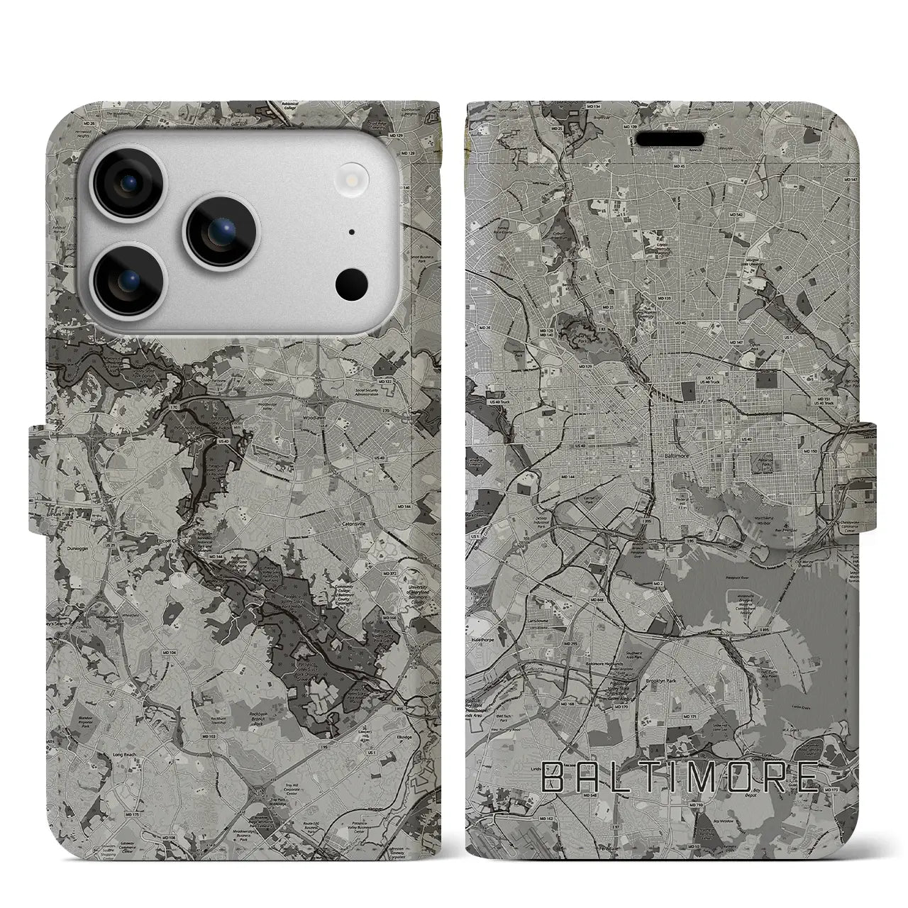 【ボルチモア(アメリカ)】地図柄iPhoneケース(手帳タイプ)