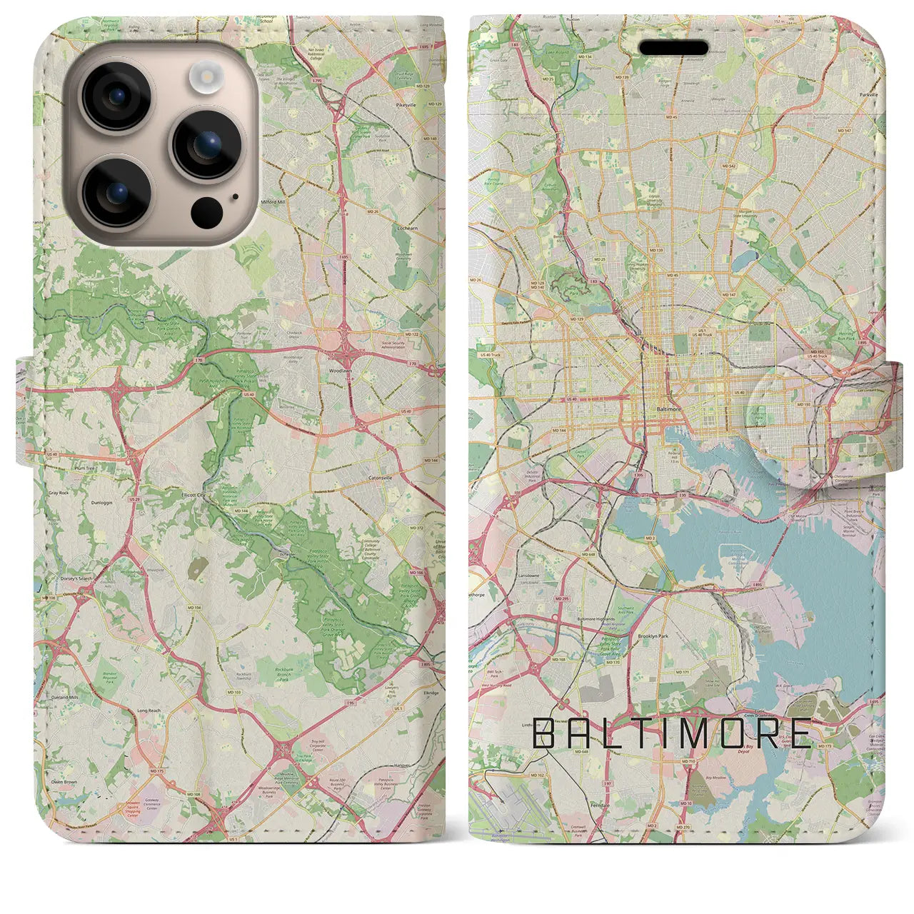 【ボルチモア(アメリカ)】地図柄iPhoneケース(手帳タイプ)ナチュラル・iPhone 16 Plus 用