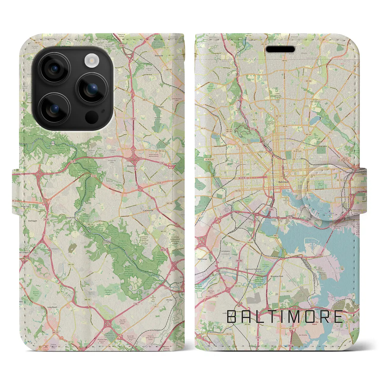 【ボルチモア(アメリカ)】地図柄iPhoneケース(手帳タイプ)ナチュラル・iPhone 16 用