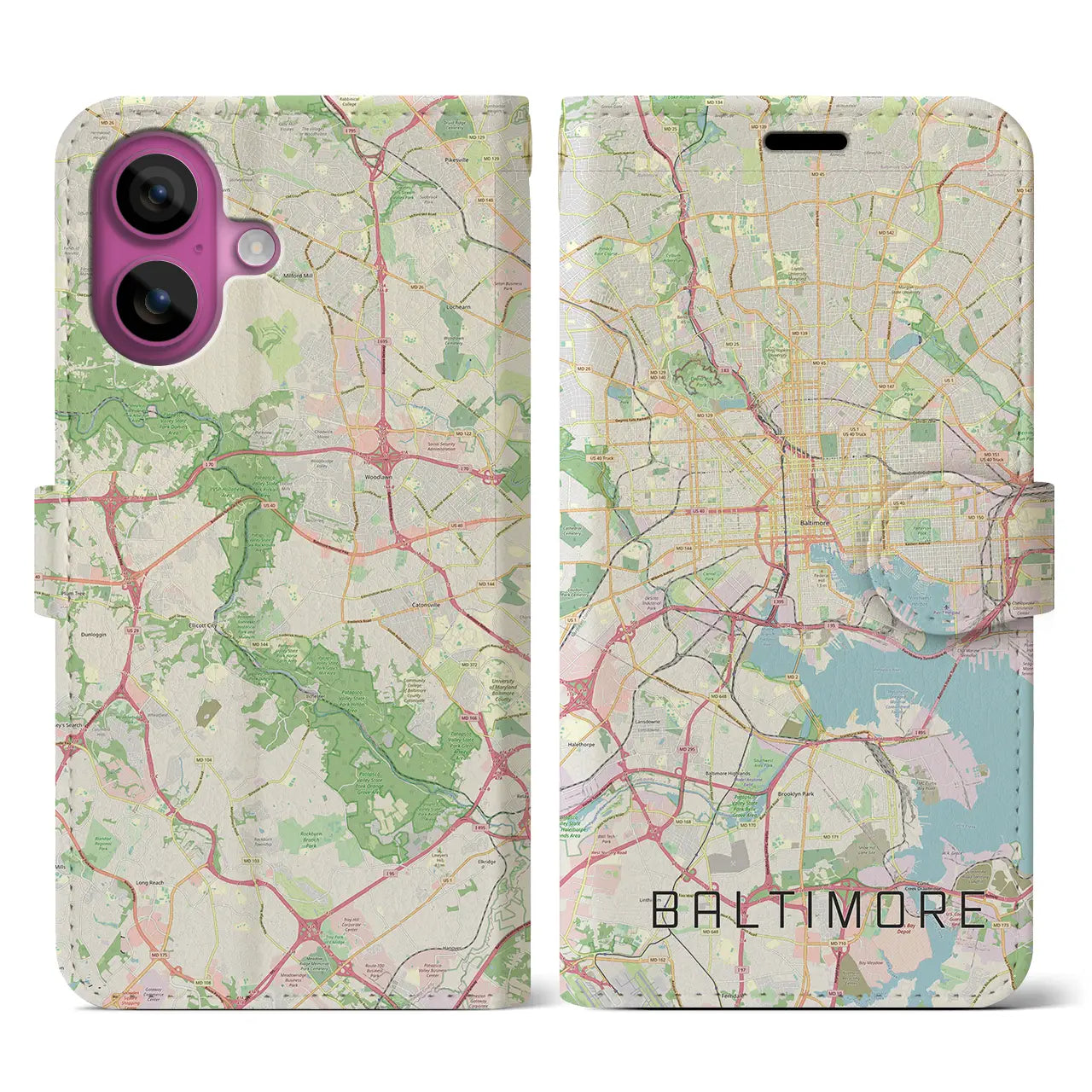 【ボルチモア(アメリカ)】地図柄iPhoneケース(手帳タイプ)ナチュラル・iPhone 16 Pro 用