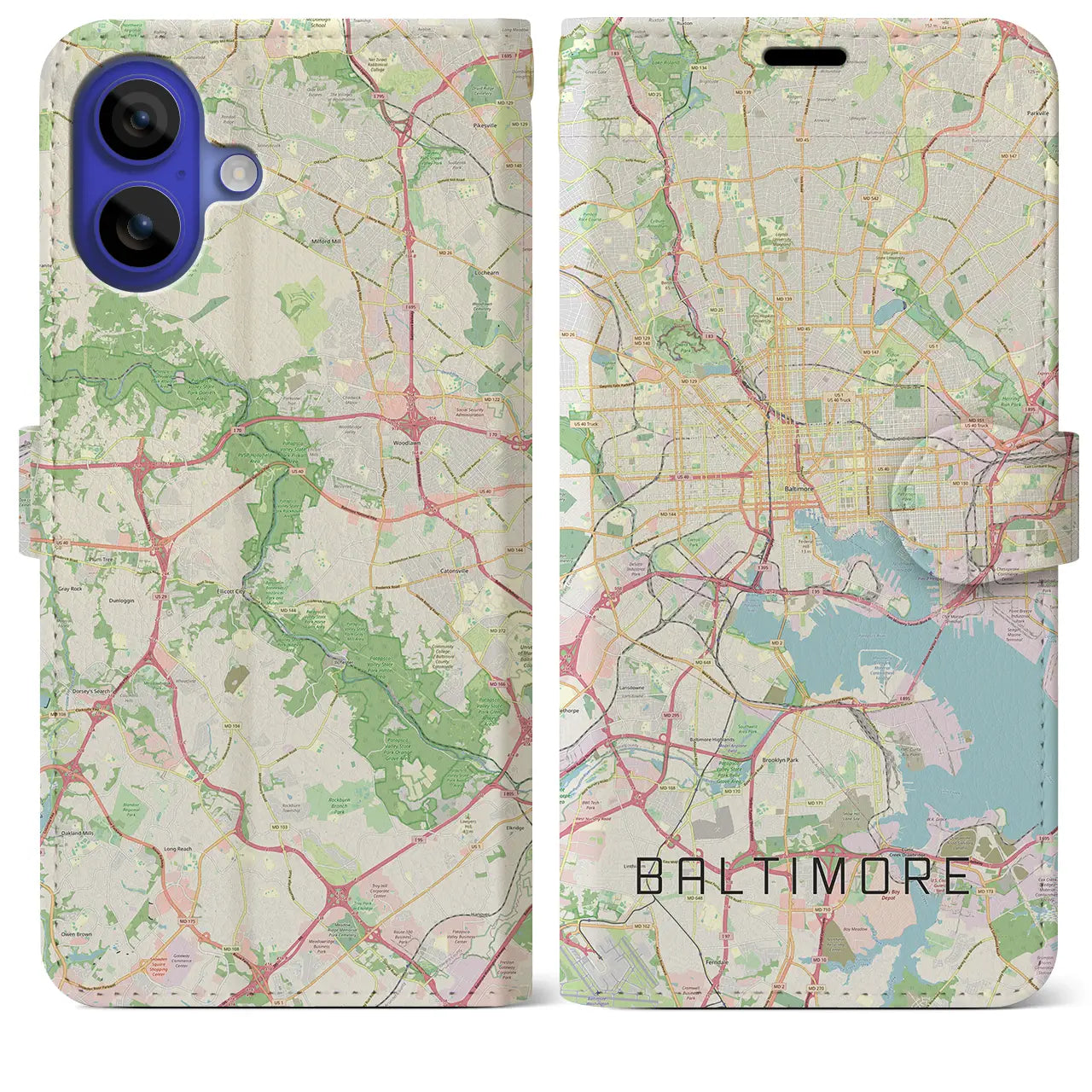 【ボルチモア(アメリカ)】地図柄iPhoneケース(手帳タイプ)
