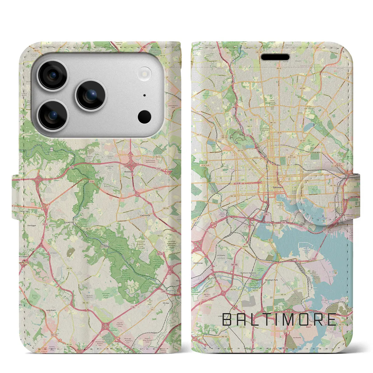 【ボルチモア(アメリカ)】地図柄iPhoneケース(手帳タイプ)