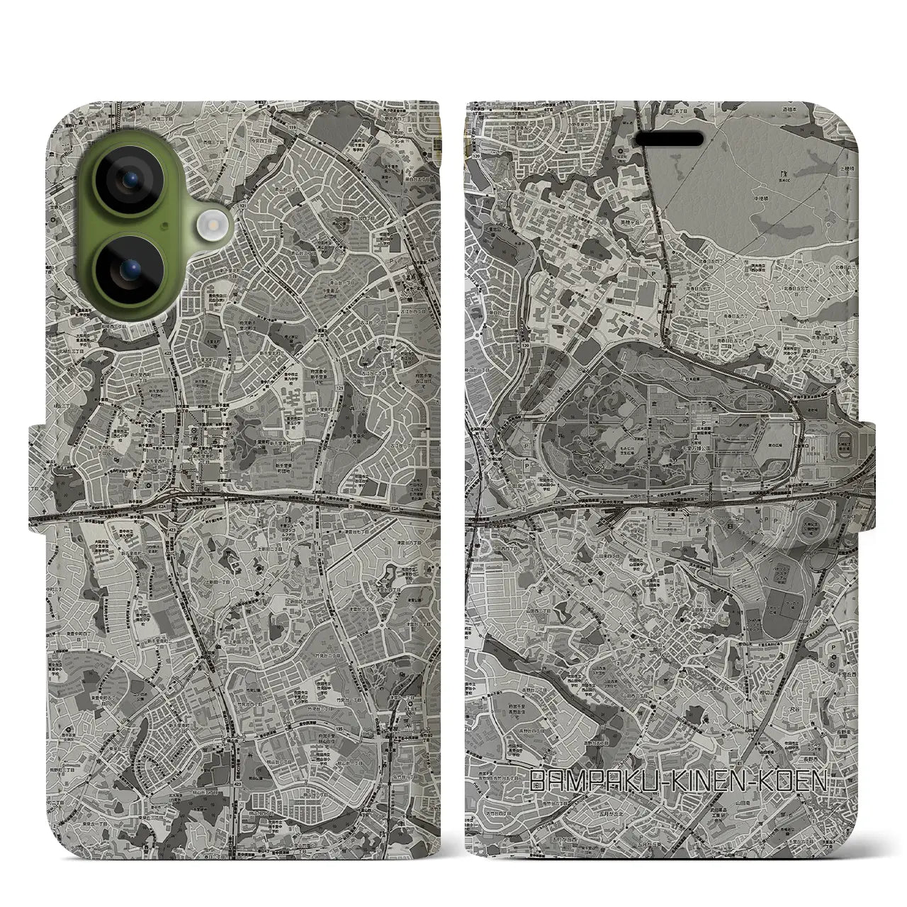 【万博記念公園(大阪府)】地図柄iPhoneケース(手帳タイプ)