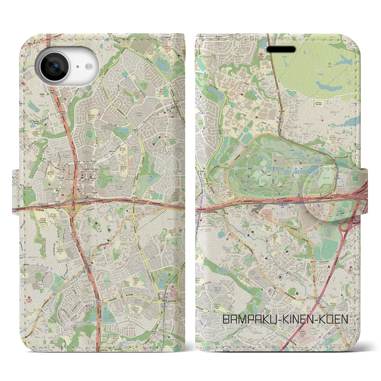 【万博記念公園(大阪府)】地図柄iPhoneケース(手帳タイプ)
