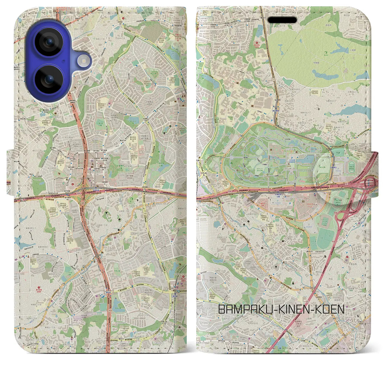 【万博記念公園(大阪府)】地図柄iPhoneケース(手帳タイプ)ナチュラル・iPhone 16 Pro Max 用